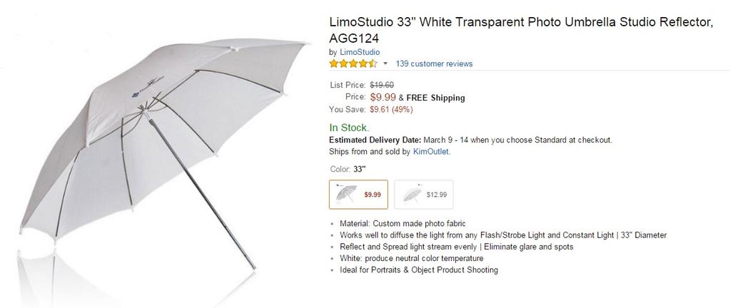 Light Modifiers Umbrellas Shoot through - large diffuse light