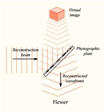 Optical interference between the reference beam and the object beam, due to the superposition of the light waves,