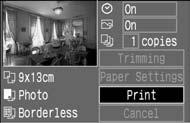 Print setting screen Set the date imprinting to on or off. Set the printing effects. Sets the quantity to be printed. Sets the trimming area. Sets the Paper Size, Type, and Page Layout.