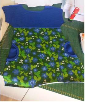 On the option where you chose the color blocked bodice I now sew together the bodice with the skirt.