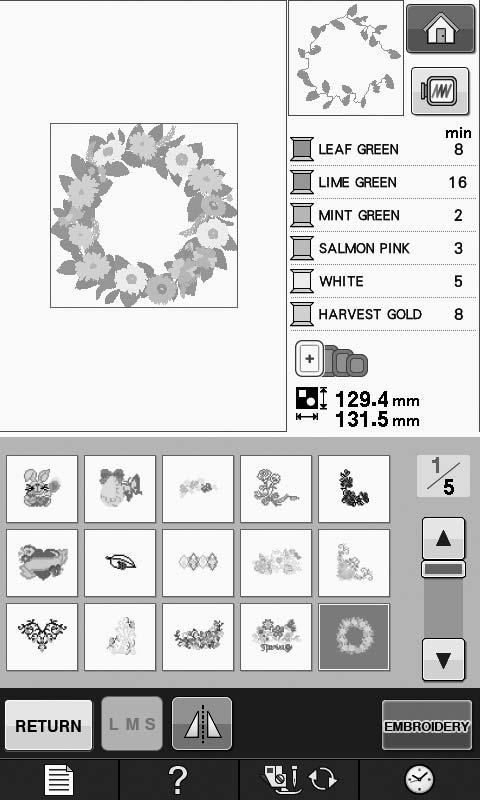 New Features of Upgrade KIT I The following features are added after KIT I is activated. Selecting a frame that matches the pattern size The embroidery frame indicators will change as shown below.