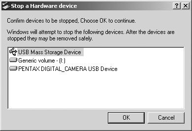 2 Confirm that [USB Mass Storage Device] is selected and then click [Stop].