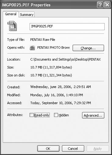 54 Displaying Properties of Image Files/Folders The contents of the [Properties] dialog depends on the version of the operating system currently running.