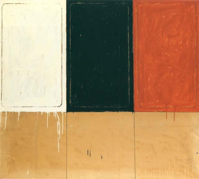 Mario Schifano, La stanza dei Disegni (1962). Enamel paint and charcoal on paper mounted on canvas, 63 x 70 7/8 inches.