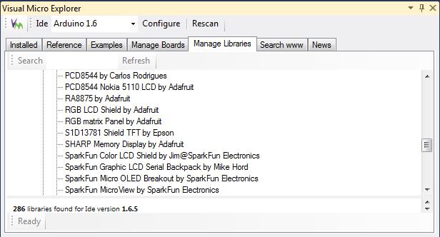 Page 10 Next, in the Manage Libraries Tab, confirm that the Shield TFT is installed. It should be under Library Installer -> Categories -> Display -> Shield TFT by Epson.