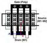 Tranitor layout an the correponin cor ection (a) typical foury provie layout (b) propoe layout approach. The iewall paraitic capacitance an the via inuce paraitic reitance are both reuce in (b).