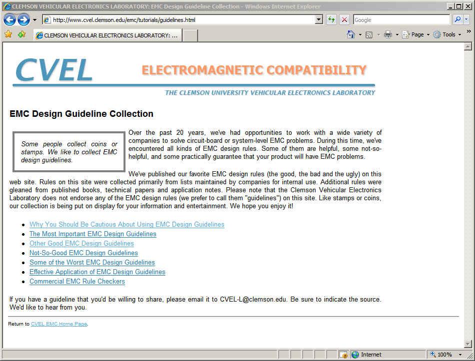 EMC Design Guideline Collection http://www.cvel.clemson.edu/emc/tutorials/guidelines.