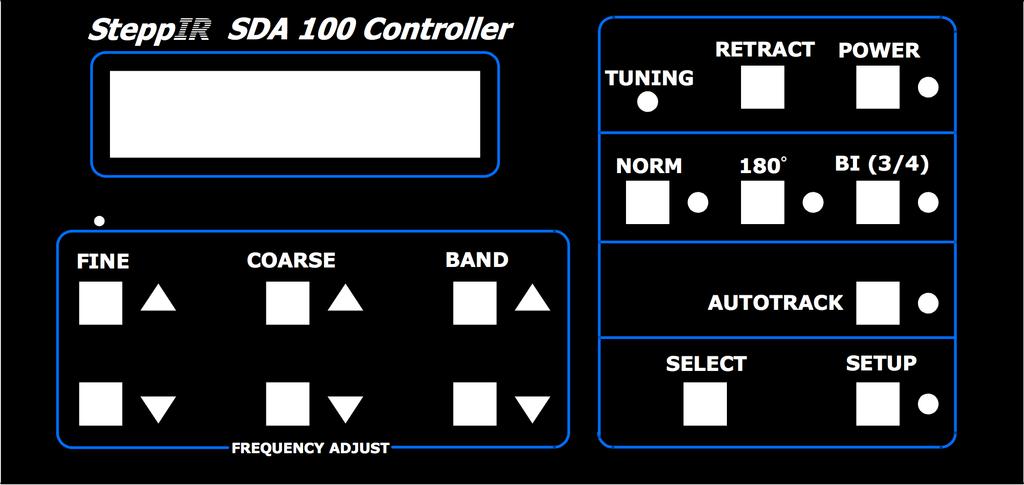 SDA100 Buttons in Operate Mode The SDA100 Front Panel The FINE Up/Down buttons adjust the frequency up and down by the Fine frequency step size specified in the Fine/Coarse Settings menu for the