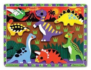 00 Dinosaurs Chunky Wooden This extra thick wooden puzzle includes seven easy-grasp, chunky dinosaur pieces with a full-color, matching picture underneath.