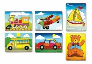Wooden s Six brightly colored wooden jigsaw puzzles feature favorite objects and help children develop hand-eye coordination. Each puzzle in this set has 6-10 pieces making success easy to achieve.