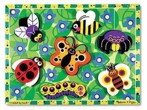 Wooden s Insects Chunky Wooden A wooden puzzle, featuring a glorious garden and seven easy-grasp, chunky bug- and insect-shaped pieces that can stand upright for pretend play.