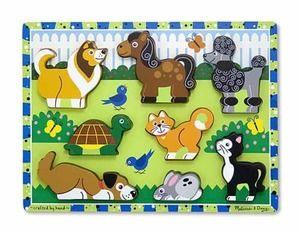 Wooden s Happy pets play in the yard on this extra thick wooden puzzle that includes eight easy-grasp, chunky pet pieces.