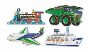 Assemble a jet plane, a locomotive, a dump truck and a cruise ship.