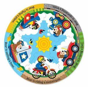 Cardboard s Vehicle Fun Circular Floor A happy bear travels round and round this colorful 11-piece circular puzzle, in five different vehicles.