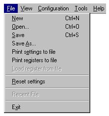 3.2.1 File The File menu contains items that create files and set up printing options. New allows you to create a new SRF-file and set default settings. Open.