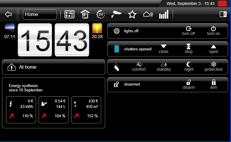DISPLAY OF VIEWING FUNCTIONS 4.3 OVERVIEW SCREENS 4.3.1 DASHBOARD The dashboard includes an "energy" widget.
