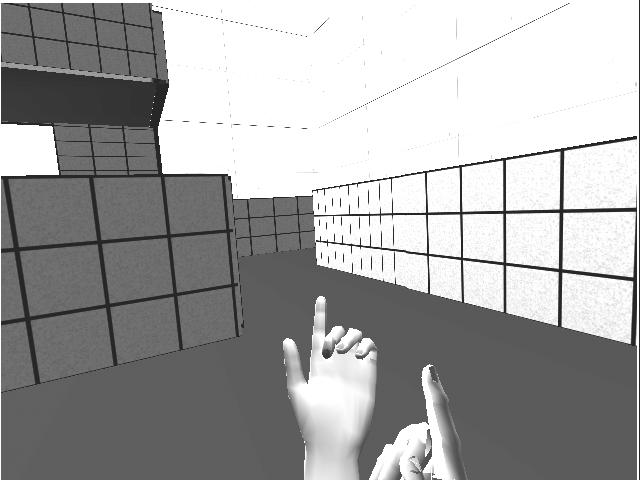 the hand inward. The active row can be changed by moving the hands closer to the body (bottom row) or farther away (top row). Users calibrate the location of the rows before using the system.