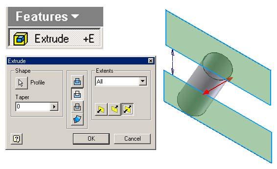 Figure 1E-2E: Using the Extrude tool with Cut