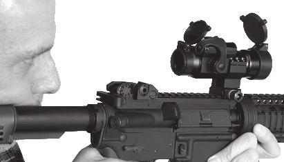 Place StrikeFire on ring saddle so that lens covers flip straight upwards. Position cap on top of scope, align screw holes and attach cap screws.
