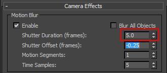 The first of these settings is the Shutter Duration (frames): settings. Increasing this will blur between more key frames, the larger the number... the larger the blur and vice versa. Default is 0.