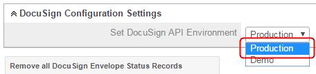 Scroll down to locate the DocuSign section and click the DocuSign Settings link: Sugar will display the DocuSign Configuration Settings page.