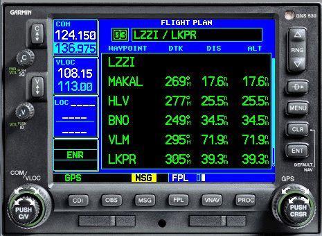 Obr. 7 Funkcia Flight Plan (zdroj: Garmin Simulator) Funkcia OBS Umožňuje využitie GNSS prijímača obdobne ako pri použití klasického CDI