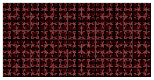 tiling will look like the image below. Figure 1.1.8 Assume there exists a patch that tiles the plane periodically. Then there exists within this patch some red square of greatest size.