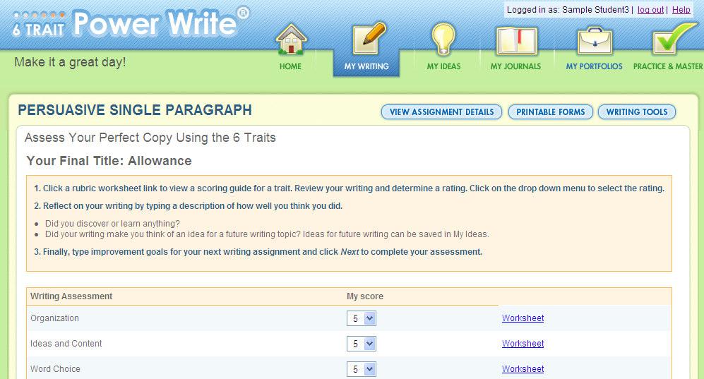 Assess Your Writing This is also an optional page for teacher assigned writing.