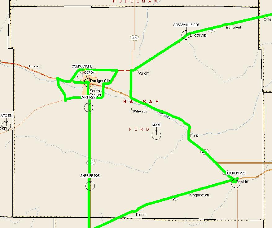 The following is the result of a drive test that was conducted on November 22, 2015. The route was selected to encircle the State site and specifically capture coverage in and around Dodge City.