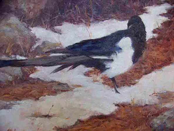 Magpie in Snow Oil on Linen on Panel, 16" x 20 Accepted for the Birds in Art International Exhibition I have a presentation I've worked up about my experience in Poland.