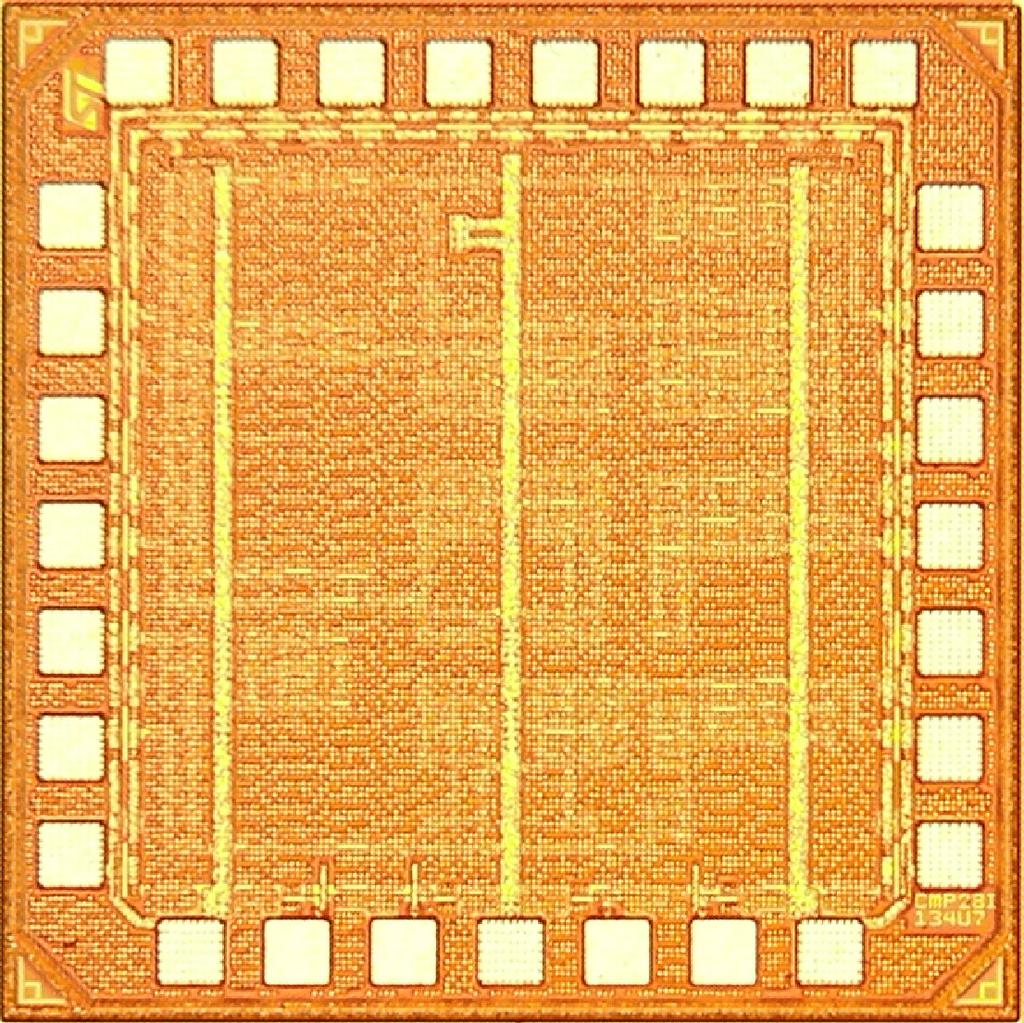 As indicated in the die micrograph, PLL drawn in the black rectangular takes only part of the whole chip and the layout detail is depicted in the right part.