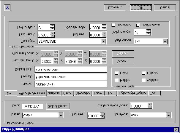 MODIFYING ENTITIES 199 The Entity Properties dialog box, shown in the following illustration, has two sections.