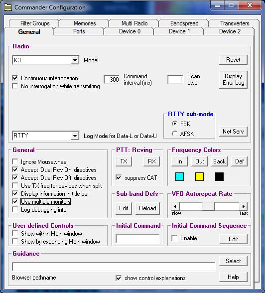 DXLab Commander configuration screens: (rig interface and control) o Commander s GENERAL tab:!