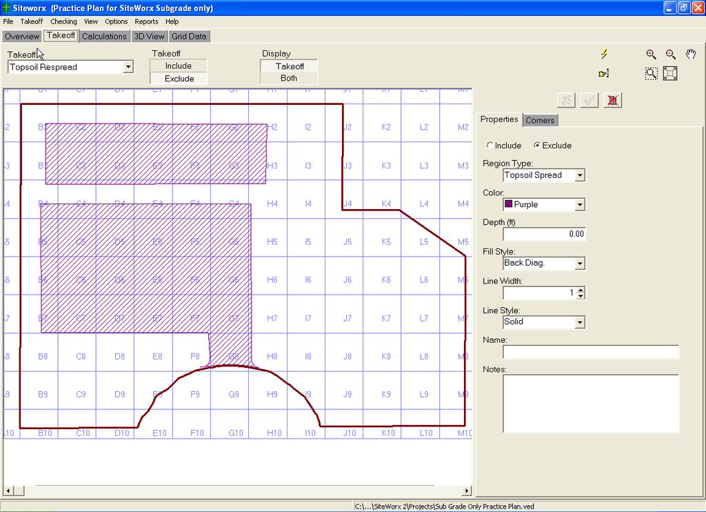 Step 7 - Digitize the two excluded topsoil respread areas Select Topsoil Respread and Exclude from the top of the Takeoff window. Then click on the Start Digitizing tool.