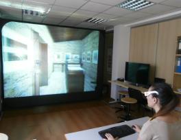 For this experiment, we used the Oculus Rift 1 ; a low latency 360 head-tracking immersive headset with a stereoscopic 3D view using two 640x800 displays, allowing for 100 field of vision for the