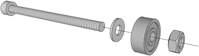 Take the M4x50 bolt and insert the following: washer 624 bearing nut Thread
