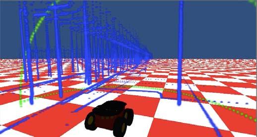 Fig. 4. ROS integrated with Unity. The Unity world showing the robot as well as the world point map displayed as a point cloud.