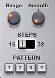 10 The Sequencer Controls Range - sets the modulation amount applied from the sequence to the parameter, i.e. the intensity of the modulation. Smooth - sets the smoothing amount between steps.