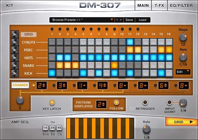 5.2 The Grid Drum Machine Many of the Kits in DM-307 include the new Grid Drum Machine. This is an advanced groove designer developed specifically for DM-307.