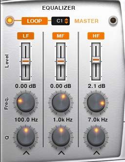Each instrument contains: A per-loop 3-band parametric EQ A master EQ based on the analogue modeled SOLID EQ. Controls for this section are covered in section 3.7.