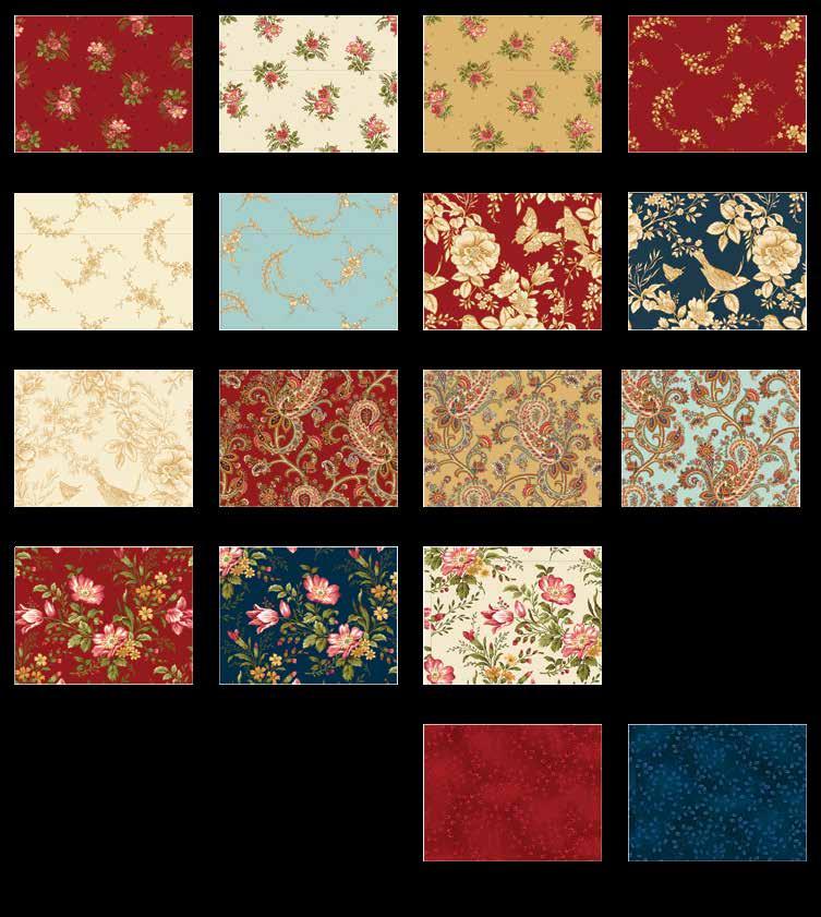 Savannah arden Quilt 1 inished Quilt Size: 77 ¾ x 90 ½ abrics in the Collection Small loral Toss - Red 8589-88 Small loral Toss - Cream