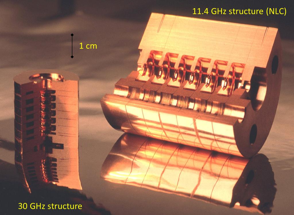 Fig. 20: Cut-away view of travelling-wave accelerating structures, fabricated from brazed Cu discs 4.3 Standing-wave cavities When the matched load at the output port (see Fig.