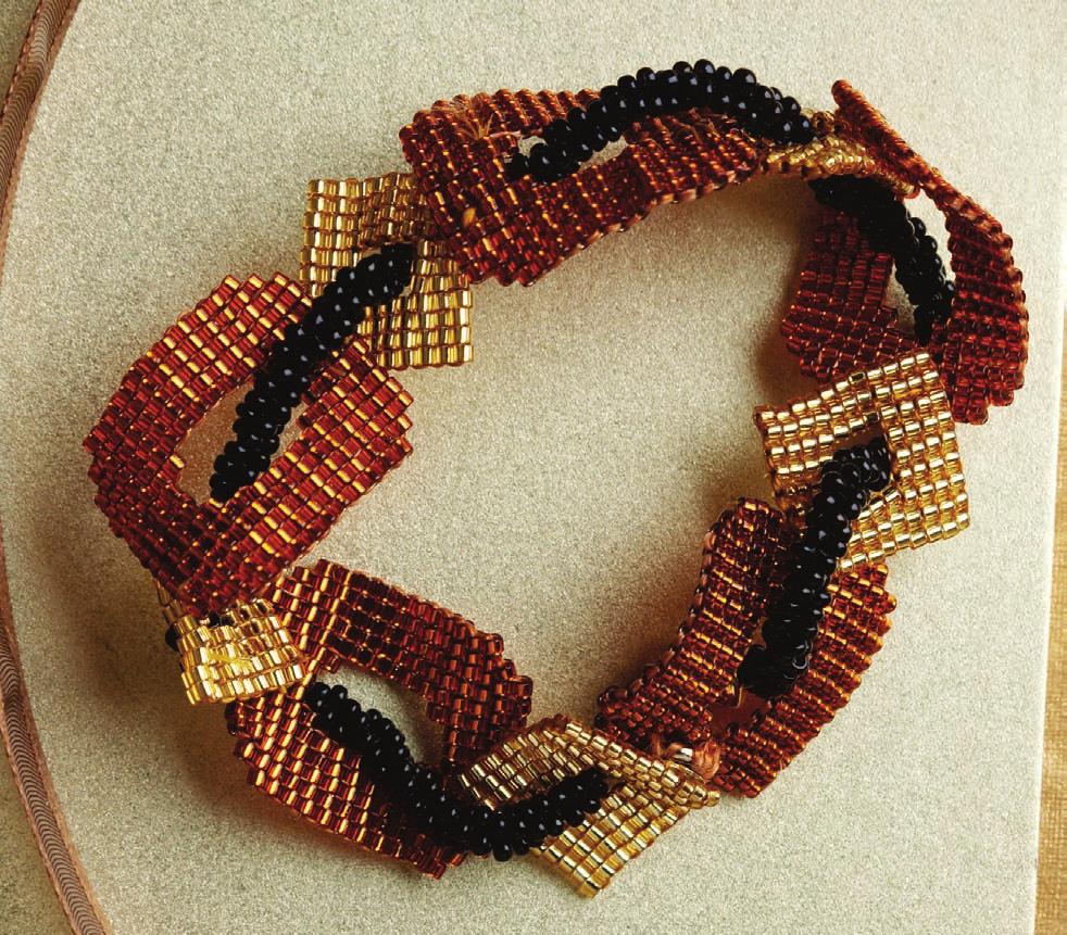 Deco Deluxe design by Nancy Zellers Originally published in Beadwork, February/March 2007 Characteristic of the Art Deco era, this bracelet has strong graphic shapes ovals and squares in rich colors.