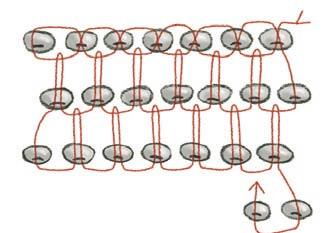 Basic Techniques Netting (single thread) Begin by stringing a base row of 13 beads. String 5 beads and go back through the fifth bead from the end of the base row.