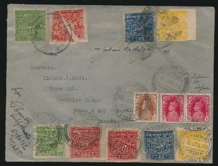 ... Est $250 1309 1909 Registered Stampless Cover to Kathmandu, with type D77 backstamp and ornate seal of the Kuti Court in Tibet on reverse.