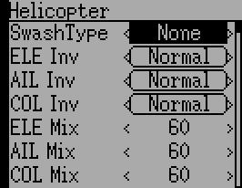 Model Type: Set the model-type available options are Heli, Plane and Multi. Helicopter models have an additional configuration page that can be accessed by clicking the Model type.