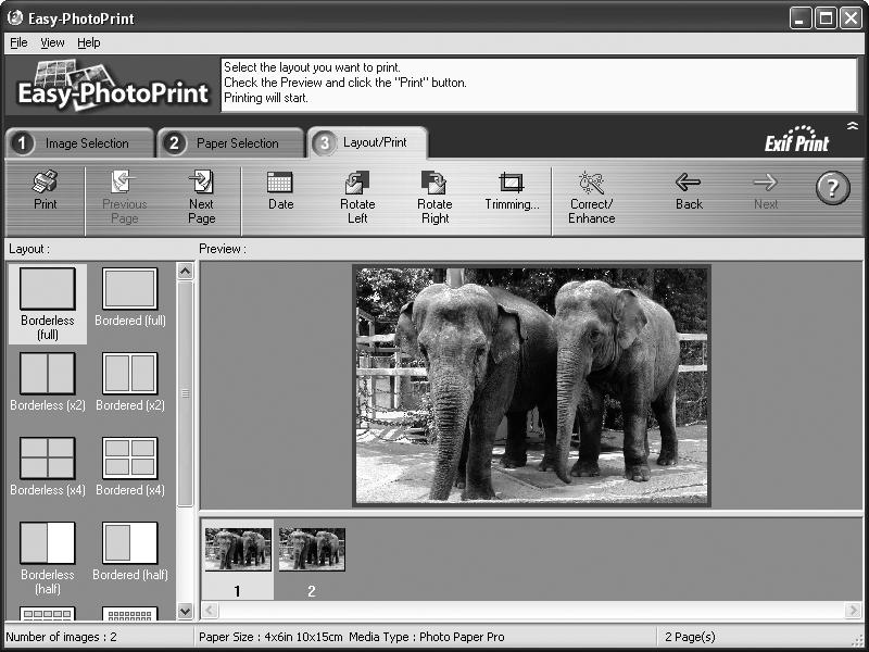 Note Clicking the Correct/Enhance button on the Layout/Print tab, allowing you to edit and enhance the photos to be printed.