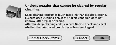 Printing Maintenance 3 Start Print Head Deep Cleaning. (1) Select Cleaning from the pop-up menu. (2) Click Deep Cleaning. (3) When the confirmation message is displayed, click OK.