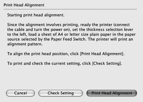 Printing Maintenance 1 With the printer on, load a sheet of Letter-sized plain paper in the printer. Move the Paper Thickness Lever to the left position. 2 Open the BJ Printer Utility dialog box.