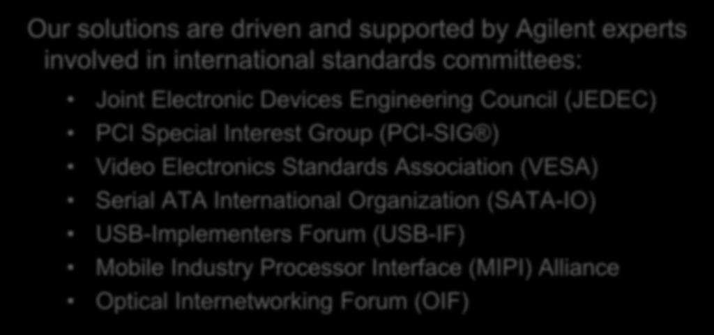 International Organization (SATA-IO) USB-Implementers Forum (USB-IF) Mobile Industry Processor Interface (MIPI) Alliance Optical Internetworking